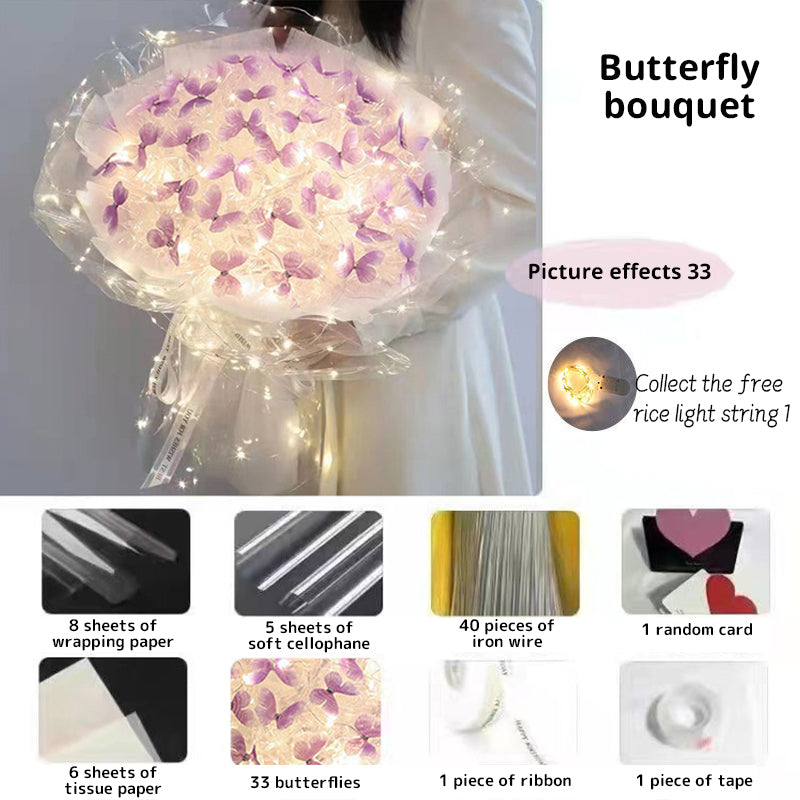 New DIY Butterfly Bouquets Handmade Butterfly Flower Material Package Bouquet with Light String Wedding Decor Gift for Girlfrien - V.I.P Digital Presence