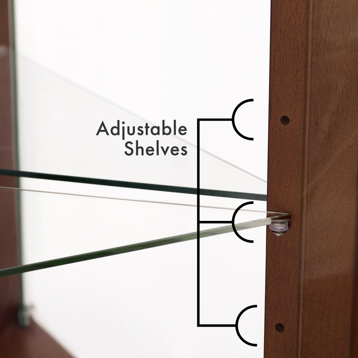 Corner Curio Dispaly Cabinet with Lights, Adjustable Tempered Glass Shelves, Mirrored Back,Walnut(E26 light bulb not included) - V.I.P Digital Presence