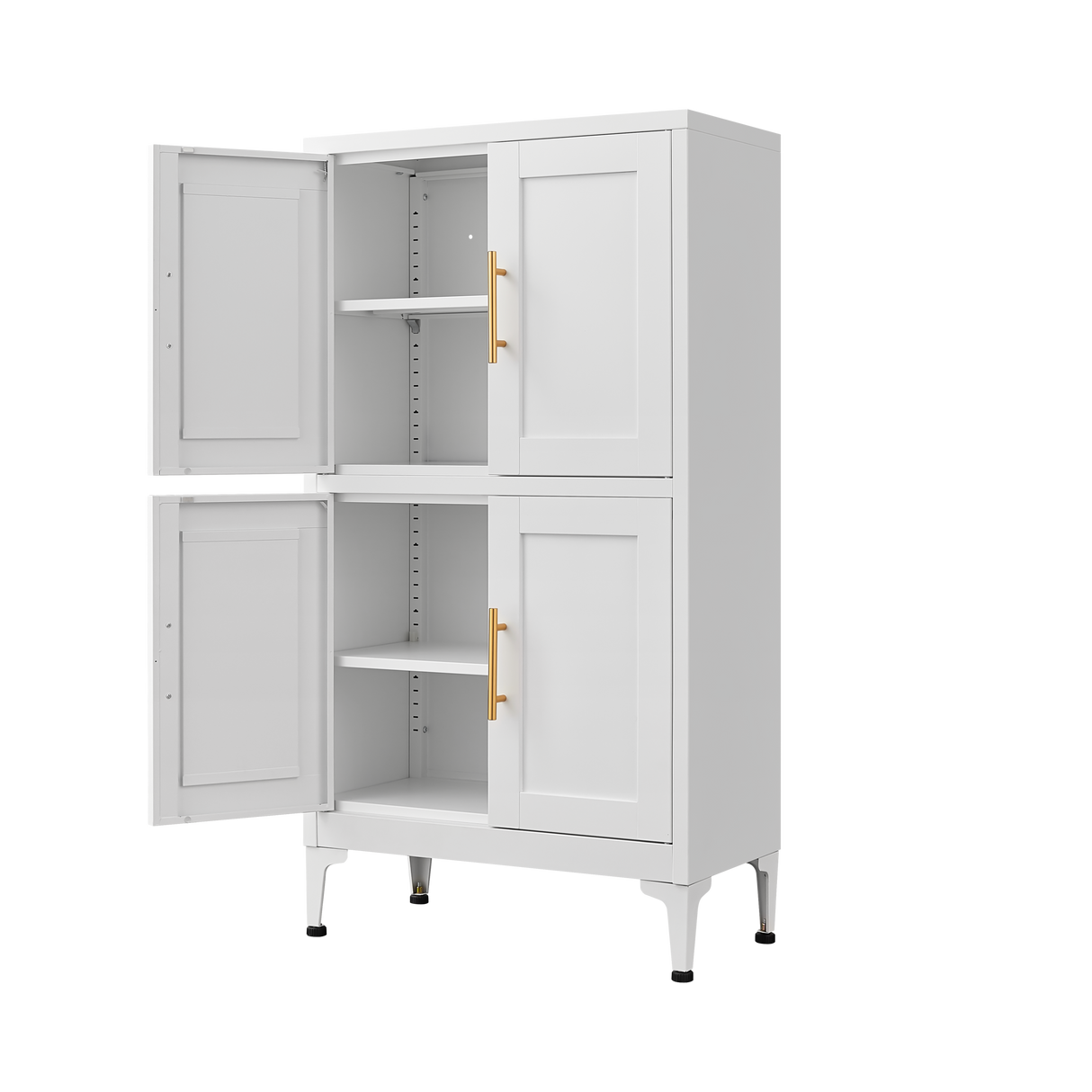 White metal kitchen storage cabinet, kitchen pantry storage cabinet with door and shelf, adjustable leveling feet - V.I.P Digital Presence