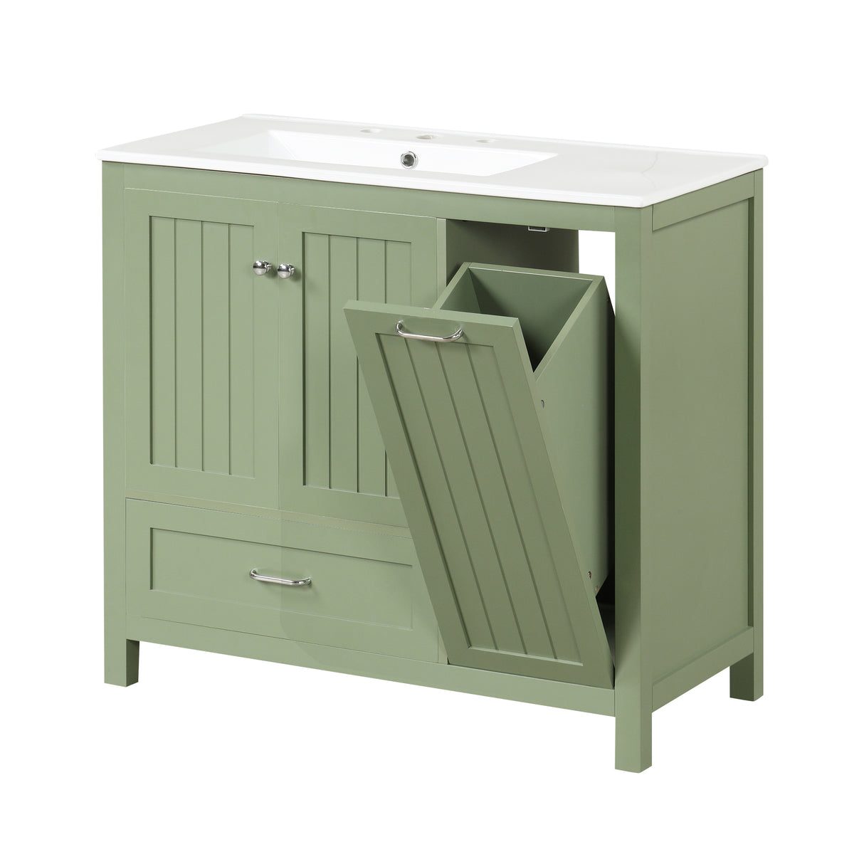 36 inch bathroom vanity with sink, one double door cabinet one large drawer and one flip drawer solid wood and MDF board, green - V.I.P Digital Presence