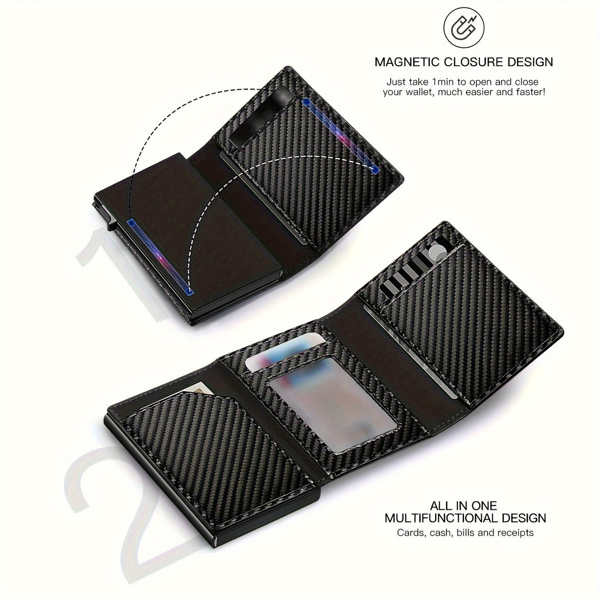 Men's Carbon Fiber Magnetic Card Clip PU Leather RFID Bank Card Bag Large Capacity Card Clip - V.I.P Digital Presence