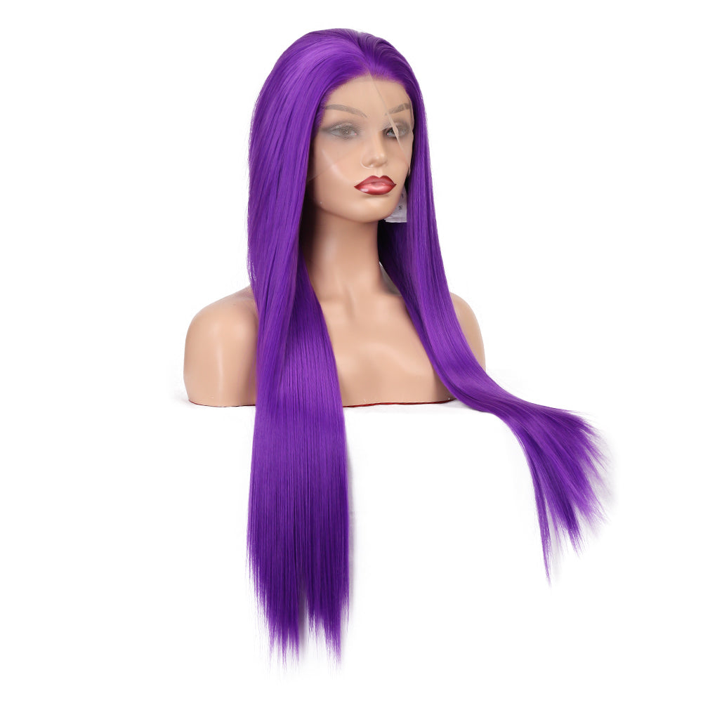 Natural Transition Wig Purple Chemical Fiber Front Lace Long Straight Hair Matte High Temperature Silk Headgear - V.I.P Digital Presence