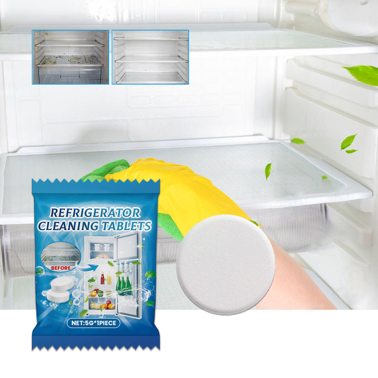 Refrigerator Cleaning Tablets, Deep Cleaning Household Freezer Crevices Descaling Odor Cleaning Effervescent Tablets - V.I.P Digital Presence