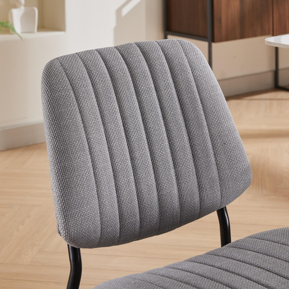 2-piece retro linen chair set with curved wooden backrest, cushioned seat, adjustable metal legs, (gray linen) - V.I.P Digital Presence