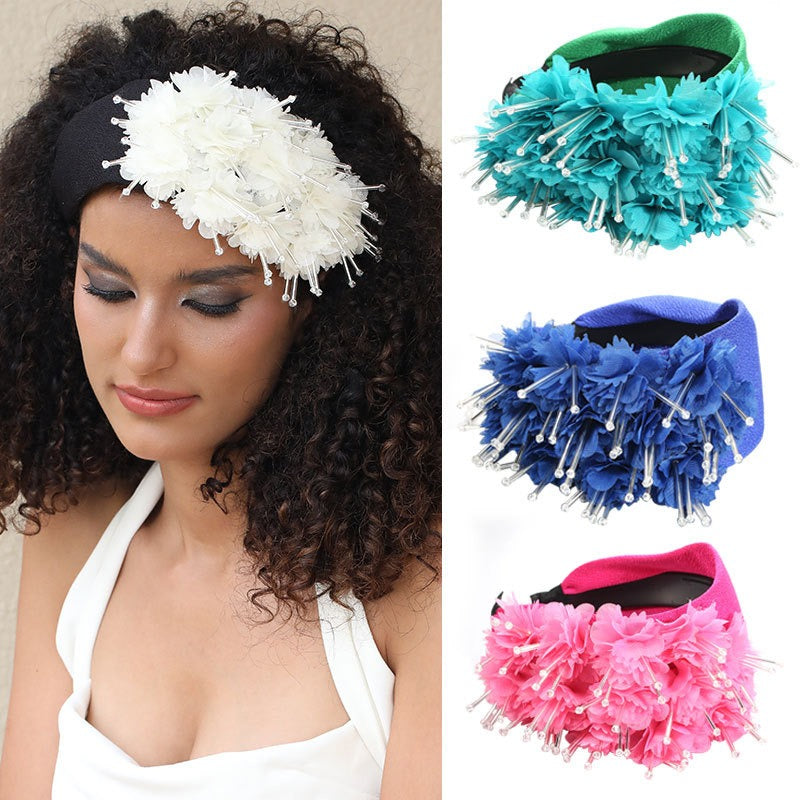 Fashionable Handmade Fabric Crystal Beads Simulated Flower Hair Hoops - V.I.P Digital Presence