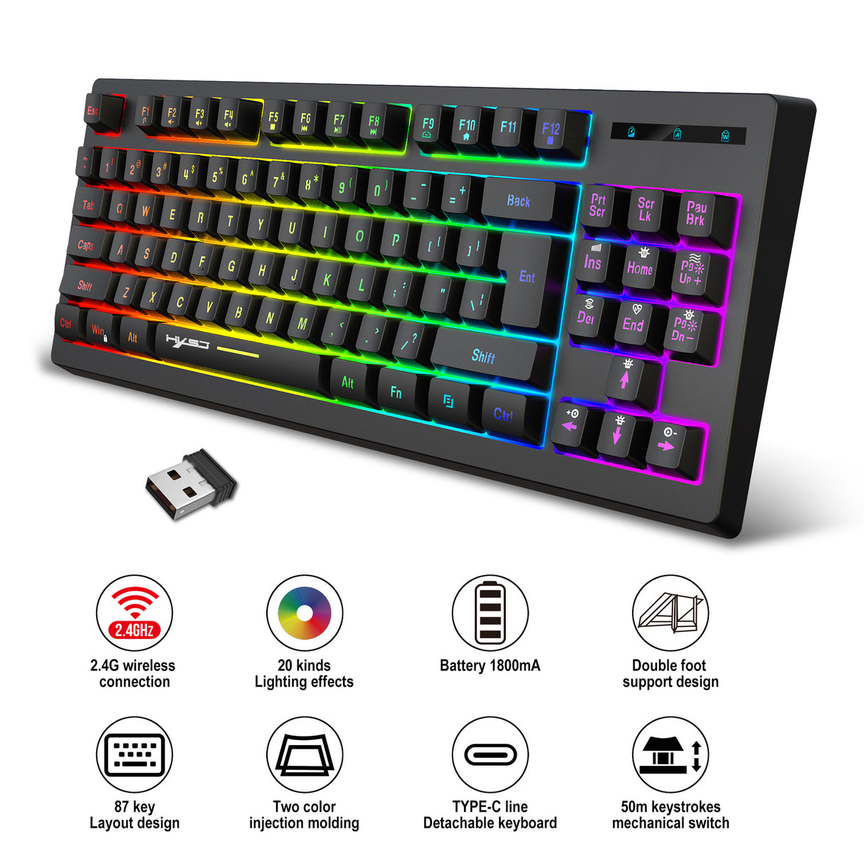 87 key wireless 2.4G film keyboard RGB backlit wireless keyboard - V.I.P Digital Presence