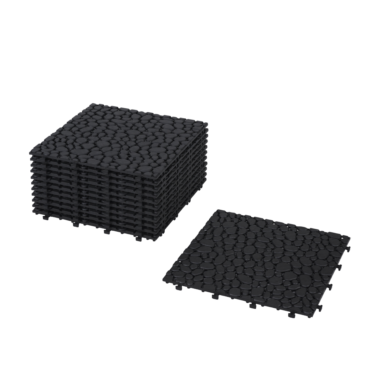 12 x 12 inch black interlocking deck tiles, plastic waterproofing, pebble pattern, pack of 12 - V.I.P Digital Presence