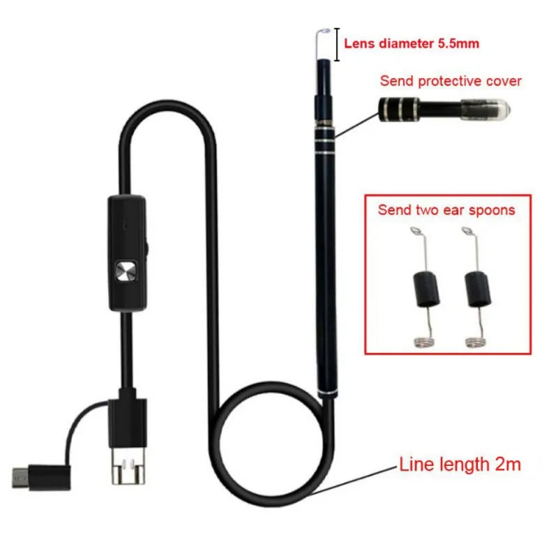 3 In 1 USB Endoscope HD Visual Ears Cleaning Earpick Spoon with 6 LED Light Ear Cleaning Tool Ear Massage - V.I.P Digital Presence