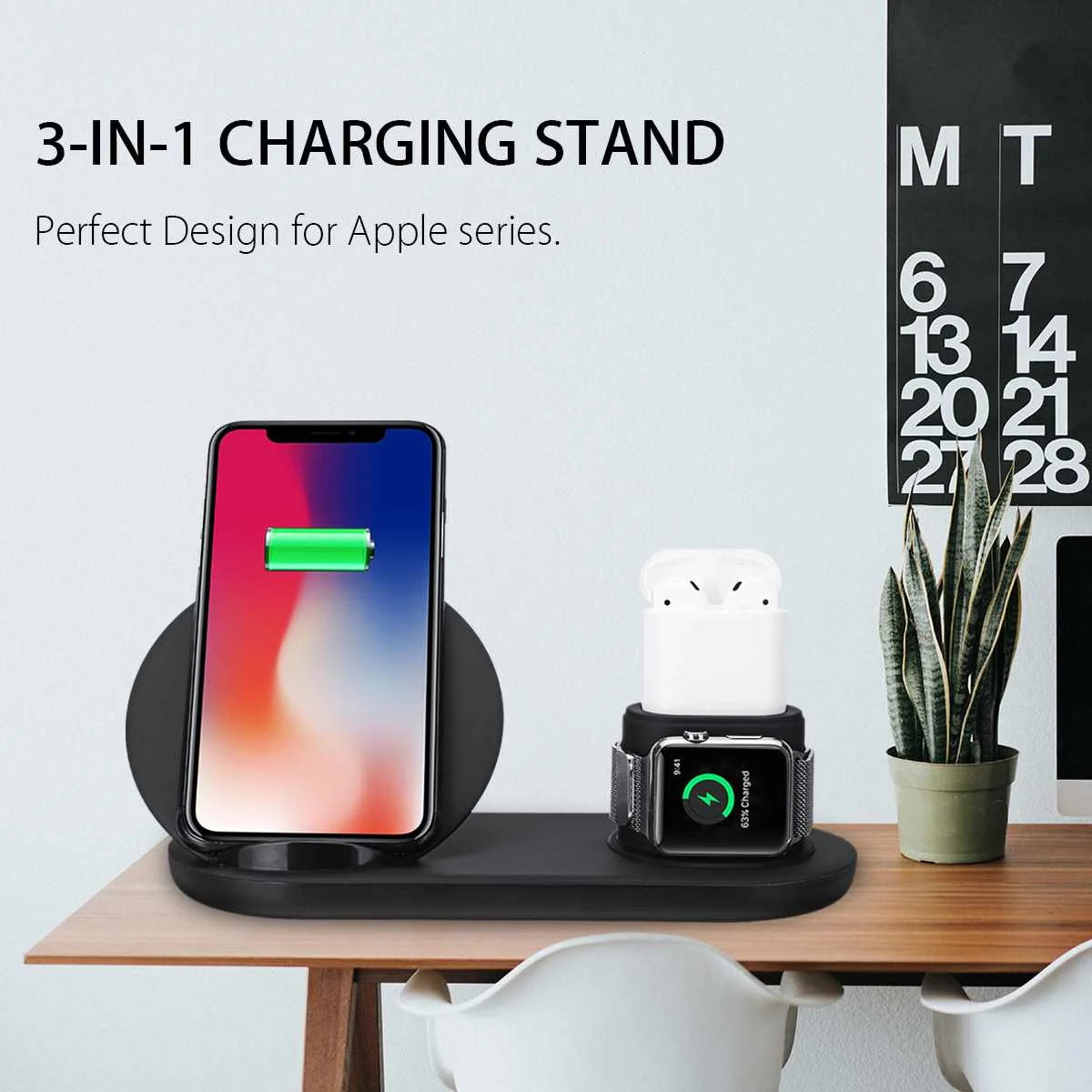 Estación de carga inalámbrica Qi 3 en 1 de 10 W, carga rápida para Apple Watch 1, 2, 3 y 4, iPhone XR, XS Max, Samsung S9 y AirPods.
