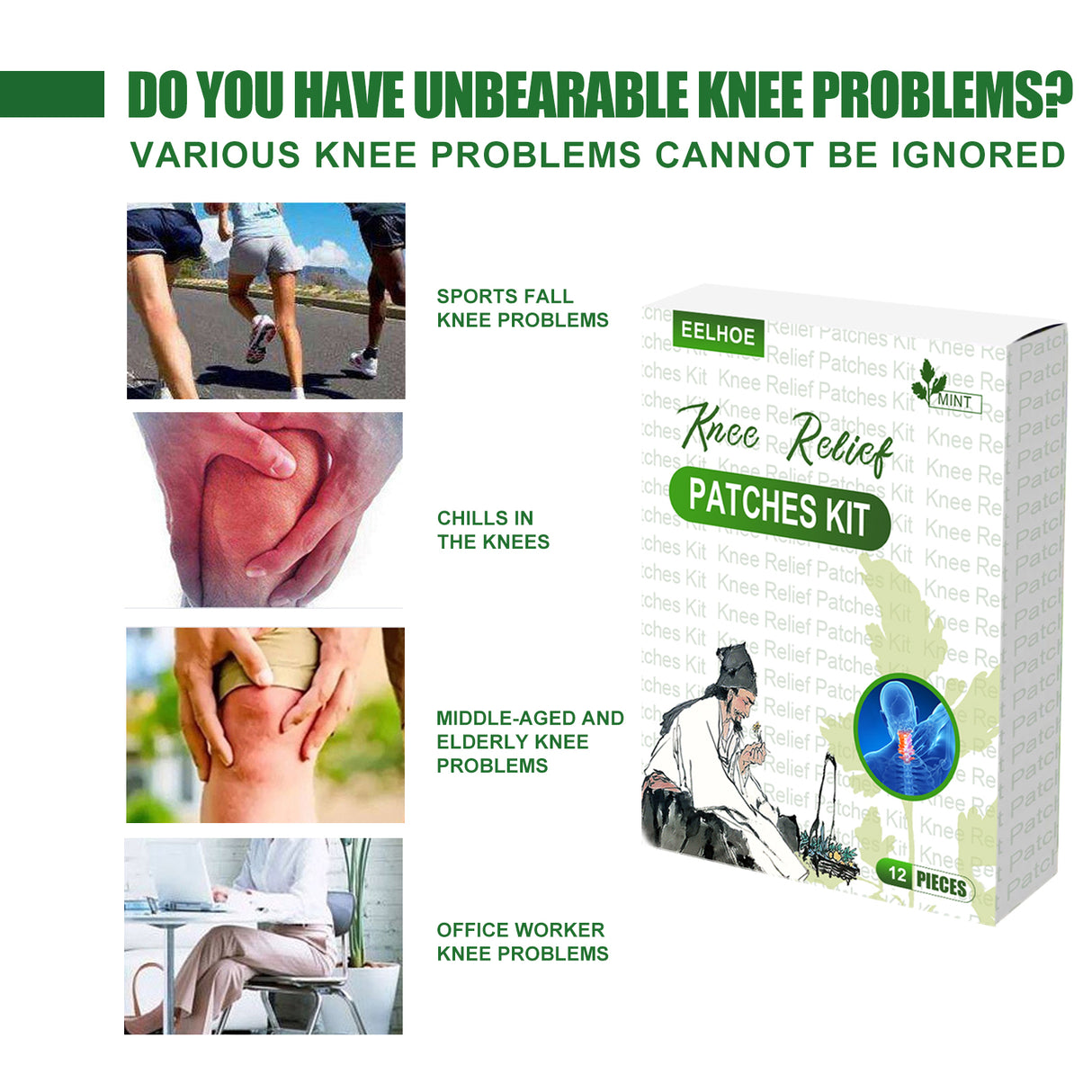 Knee Relief Patches Kit, Maintenance Knee Joint Lumbar Pain Relief Pain Plaster Wormwood Patch - V.I.P Digital Presence