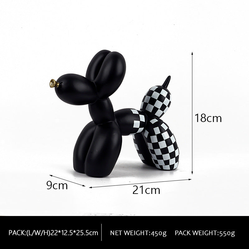 New black and white plaid balloon dog ornaments creative TV cabinet wine cabinet living room porch resin crafts - V.I.P Digital Presence