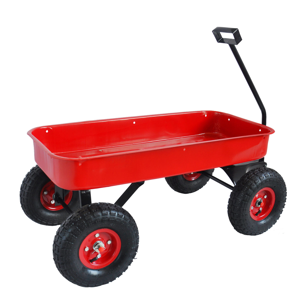 Outdoor Wagon All Terrain Pulling w/Wood Railing Air Tires Children Kid Garden(Red)