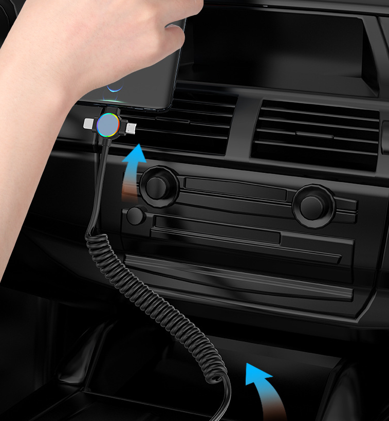 Three in one spring data cable suitable for Huawei Apple 15 Android Carplay streaming light car retractable fast charging cable - V.I.P Digital Presence