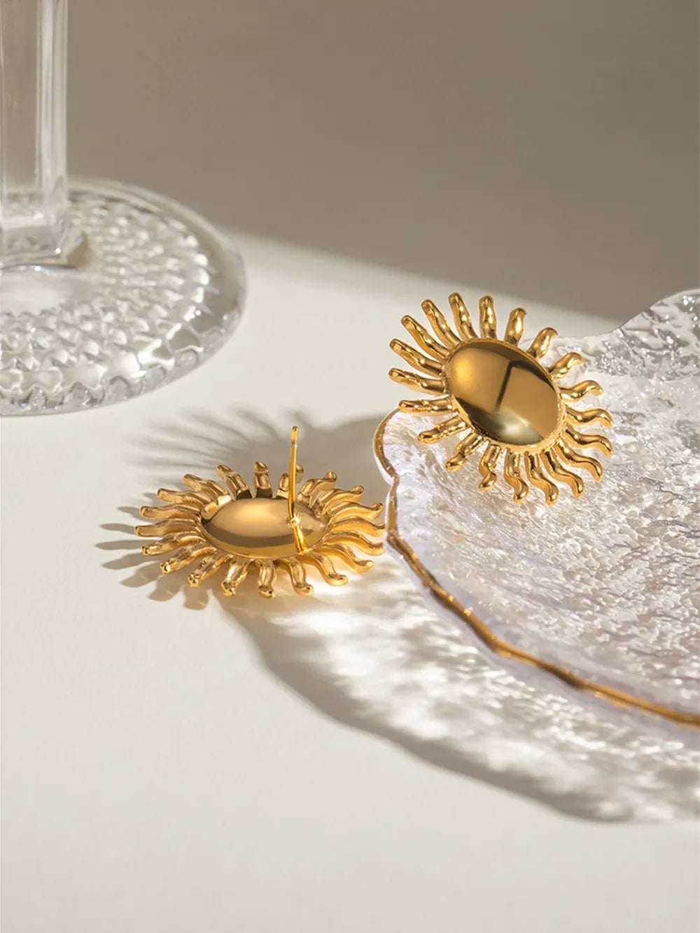 18K Gold-Plated Stainless Steel Sun Stud Earrings - V.I.P Digital Presence