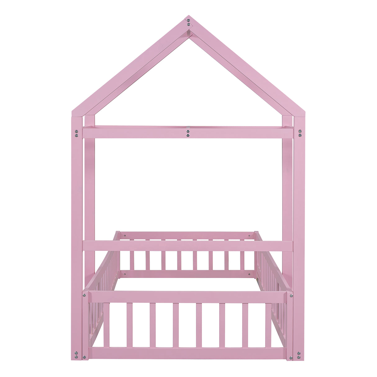 Wooden Twin Size Children's Bed with Detachable Headboard and Integrated Clothes Drying Rack, Pink - V.I.P Digital Presence