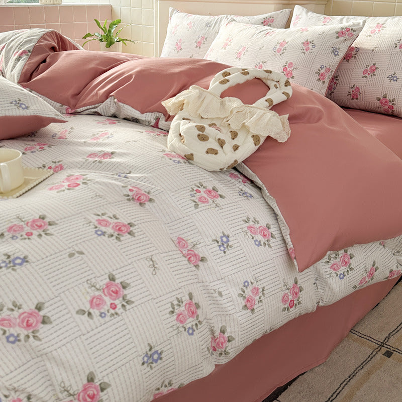 Double Gauze Four-Piece Set Jacquard Small Bamboo Cotton Three-Piece Set Student Dormitory INS Fresh Floral Bedding - V.I.P Digital Presence