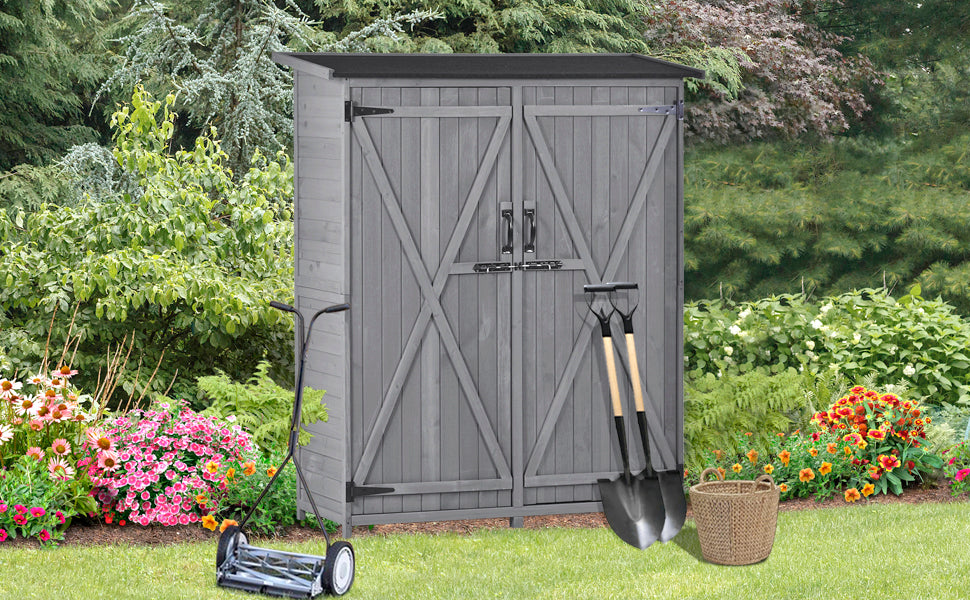 Outdoor 5.3ft Hx4.6ft L Wood Storage Shed Tool Organizer,Garden Shed, Storage Cabinet with Waterproof Asphalt Roof Gray - V.I.P Digital Presence