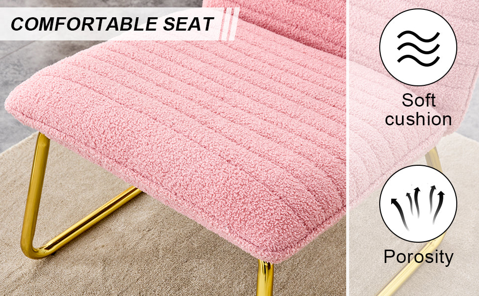 Modern minimalist pink plush fabric single person sofa chair with golden metal legs