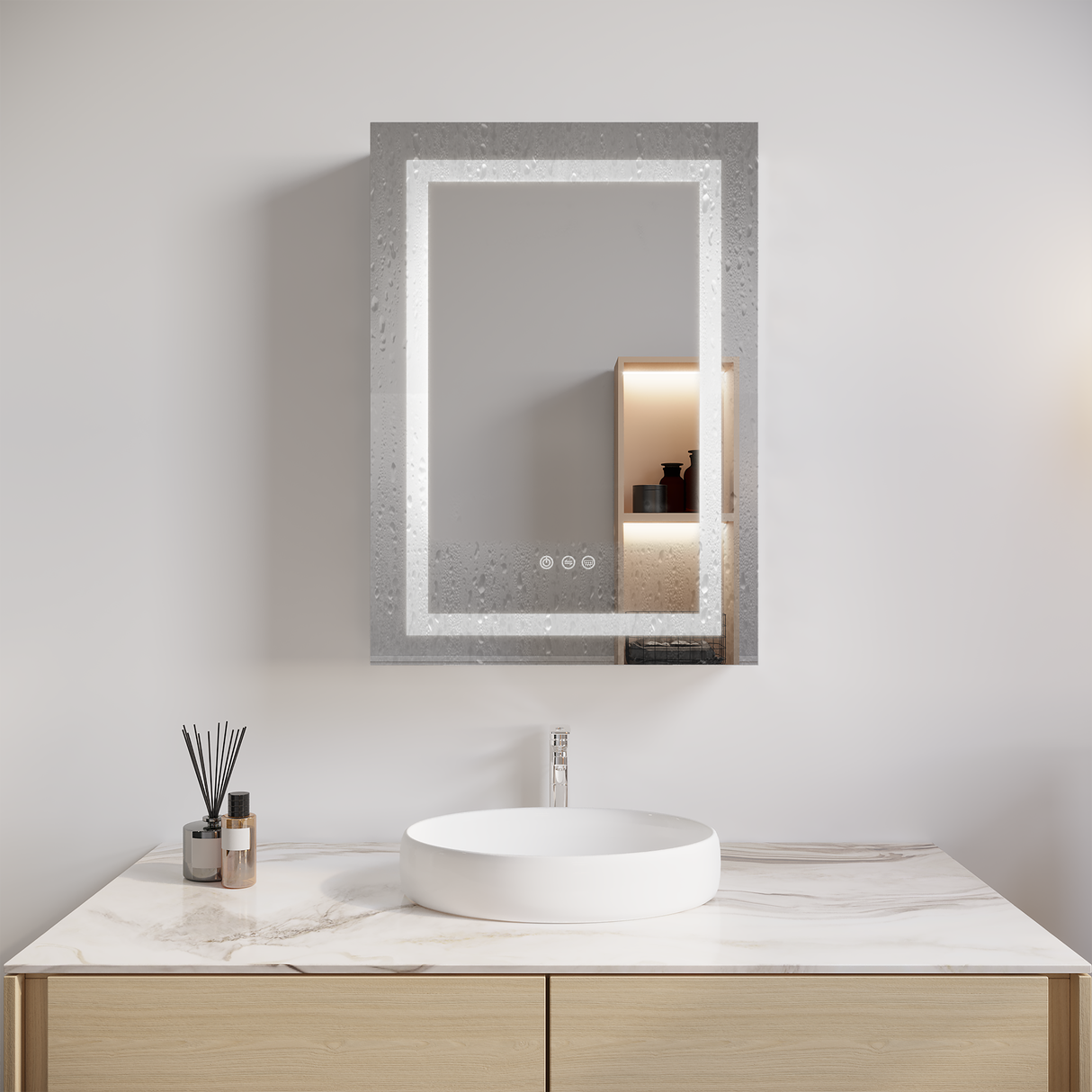 26x20 inch(Left Door) bathroom medicine cabinet with LED mirror 3000K~6000K single door lighting bathroom cabinet with touch switch adjusta - V.I.P Digital Presence