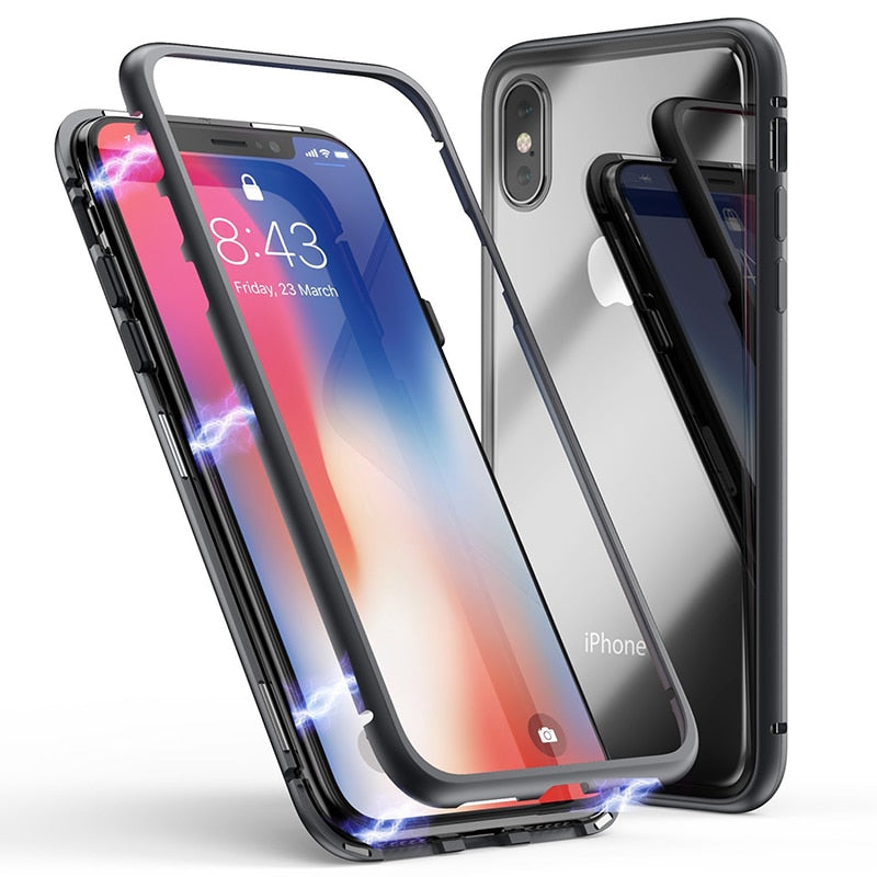 Double sided Magnetic Case for iPhone X Clear Tempered Glass Magnet Adsorption Case - V.I.P Digital Presence
