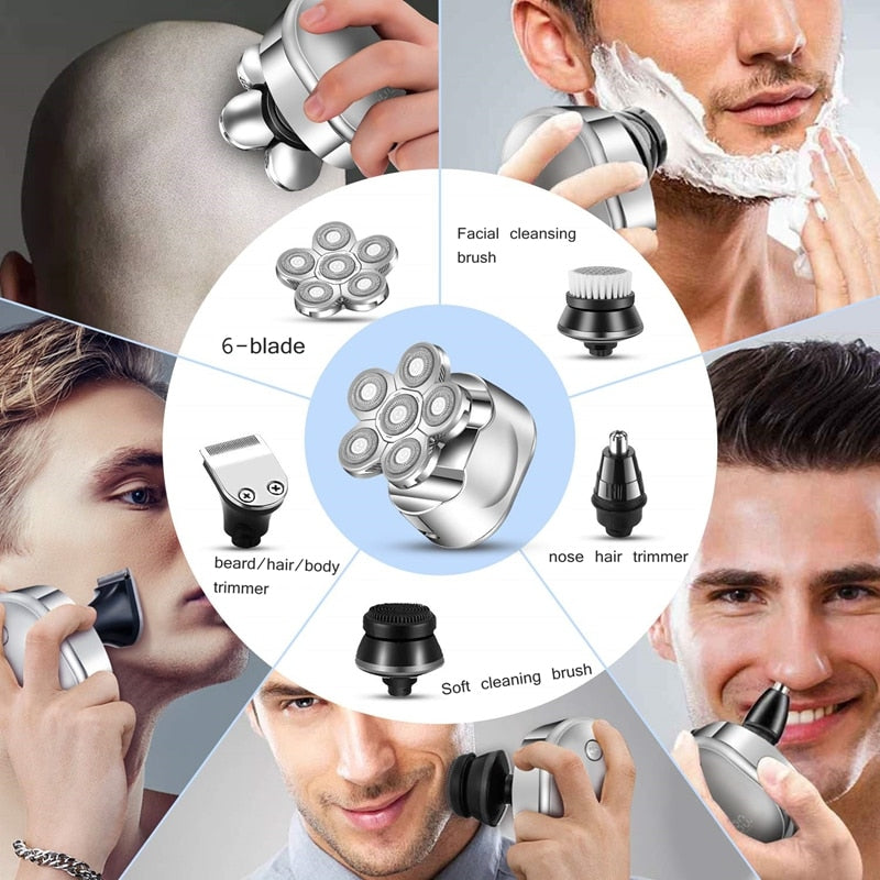 6in1 grooming kits electric shaver facial body electric razor for men beard wet dry rotary shaving machine bald rechargeable kit - V.I.P Digital Presence