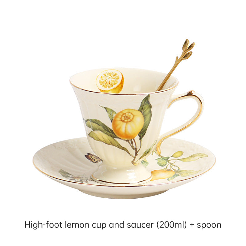 European - style Elegant Lemon Espresso Cups Set: Includes Tea Cups, Saucers, Ceramic Mugs, and a Dessert Plate - V.I.P Digital Presence