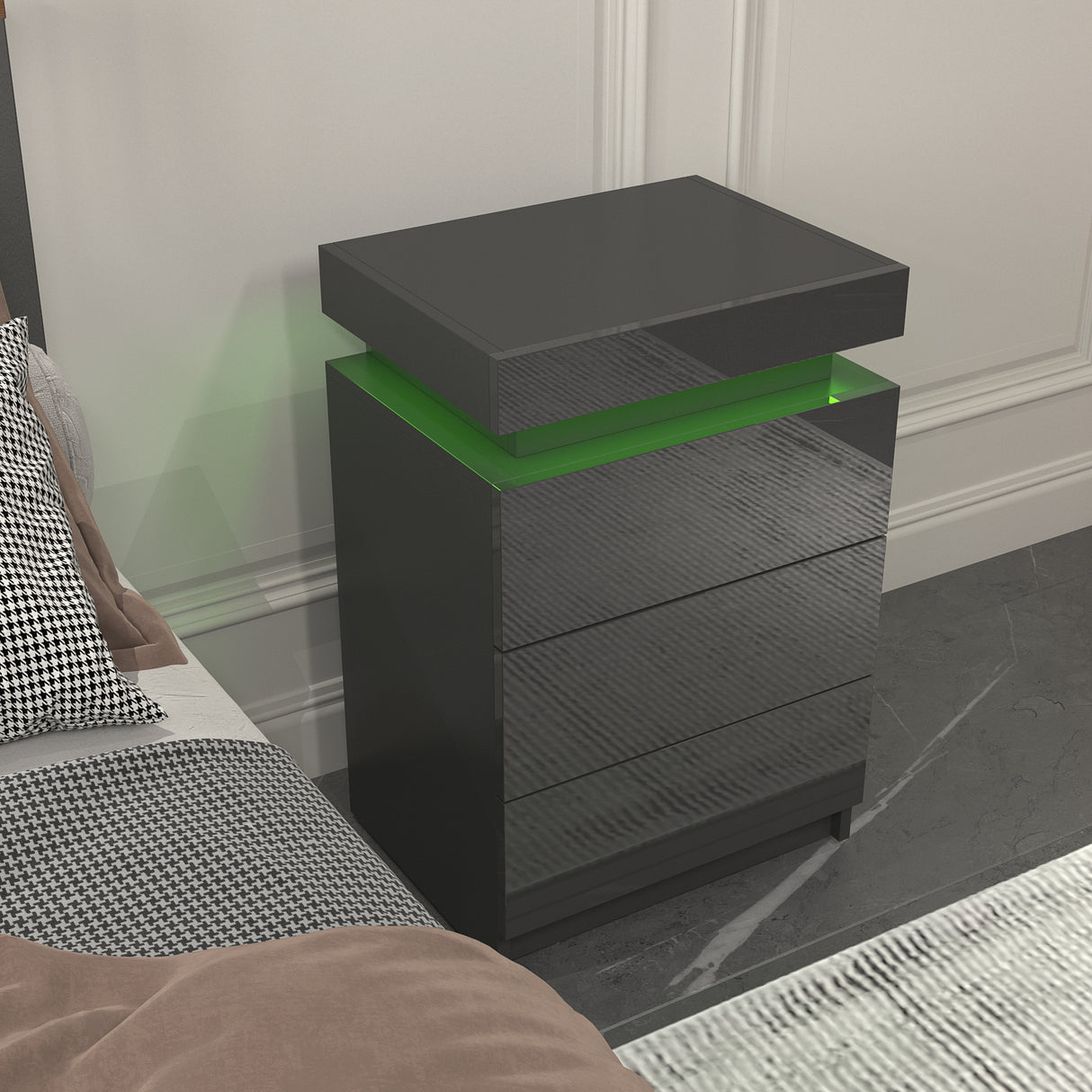LED Black Nightstand Modern Multi-Colour LED Night Table Bedside Tables for Bedroom, Living Room - V.I.P Digital Presence