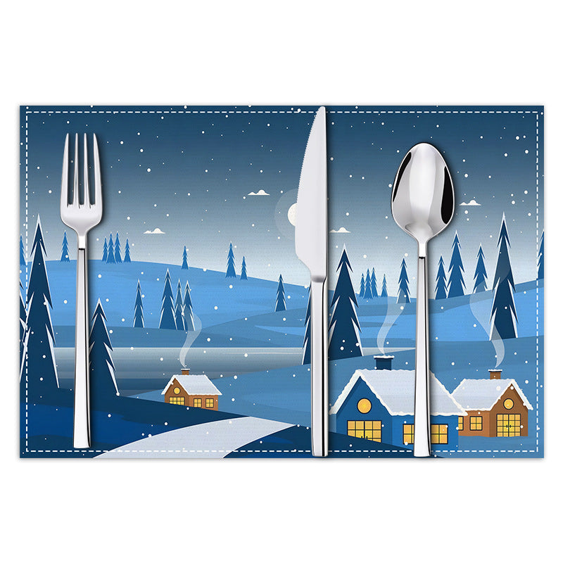 Christmas placemat white hemp Christmas scenery print home table mat living room dining table coaster - V.I.P Digital Presence