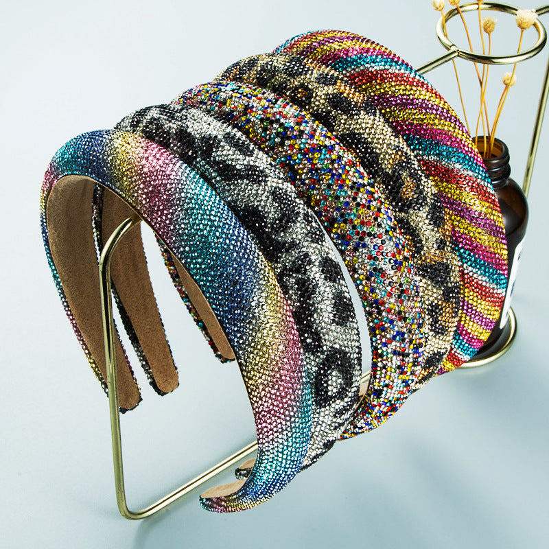 Hair Hoop Retro Baroque Starry Rhinestone Sponge Head Hoop Personality Wide-Brimmed Leopard Print Banquet Headwear Hairpin - V.I.P Digital Presence