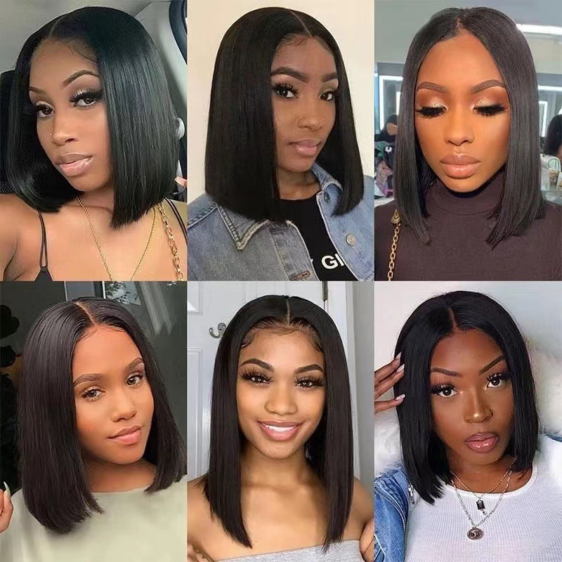 European and American wigs in various colors, short straight hair, split bob, bob, high temperature, silk, synthetic fiber, front lace headband - V.I.P Digital Presence