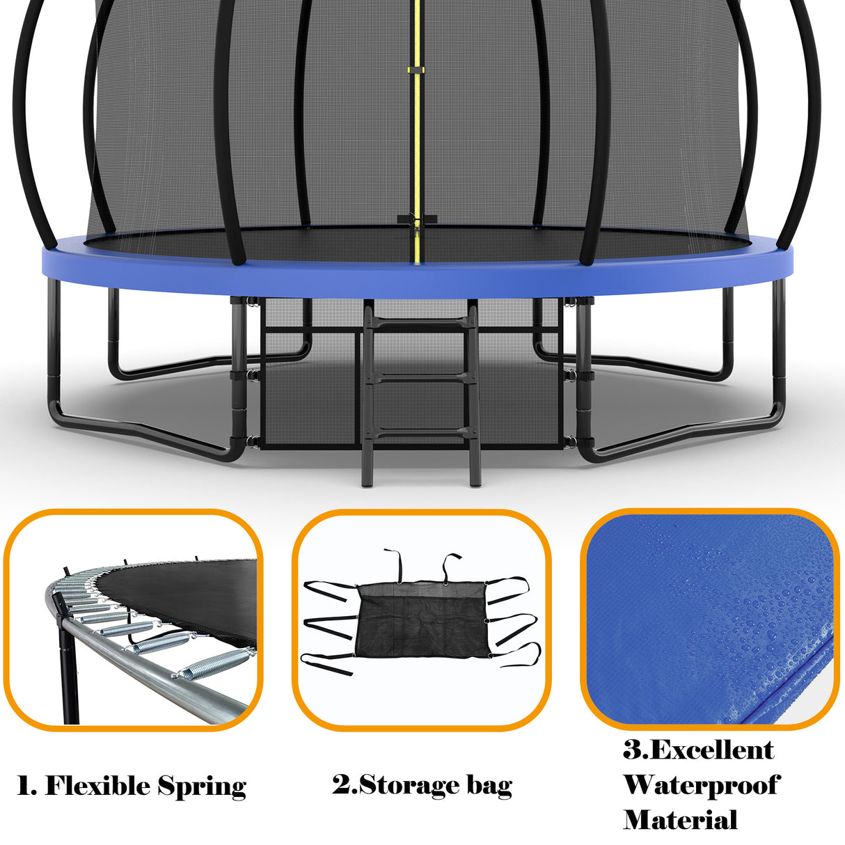 12FT Recreational Kids Trampoline with Safety Enclosure Net & Ladder, Outdoor Recreational Trampolines - V.I.P Digital Presence