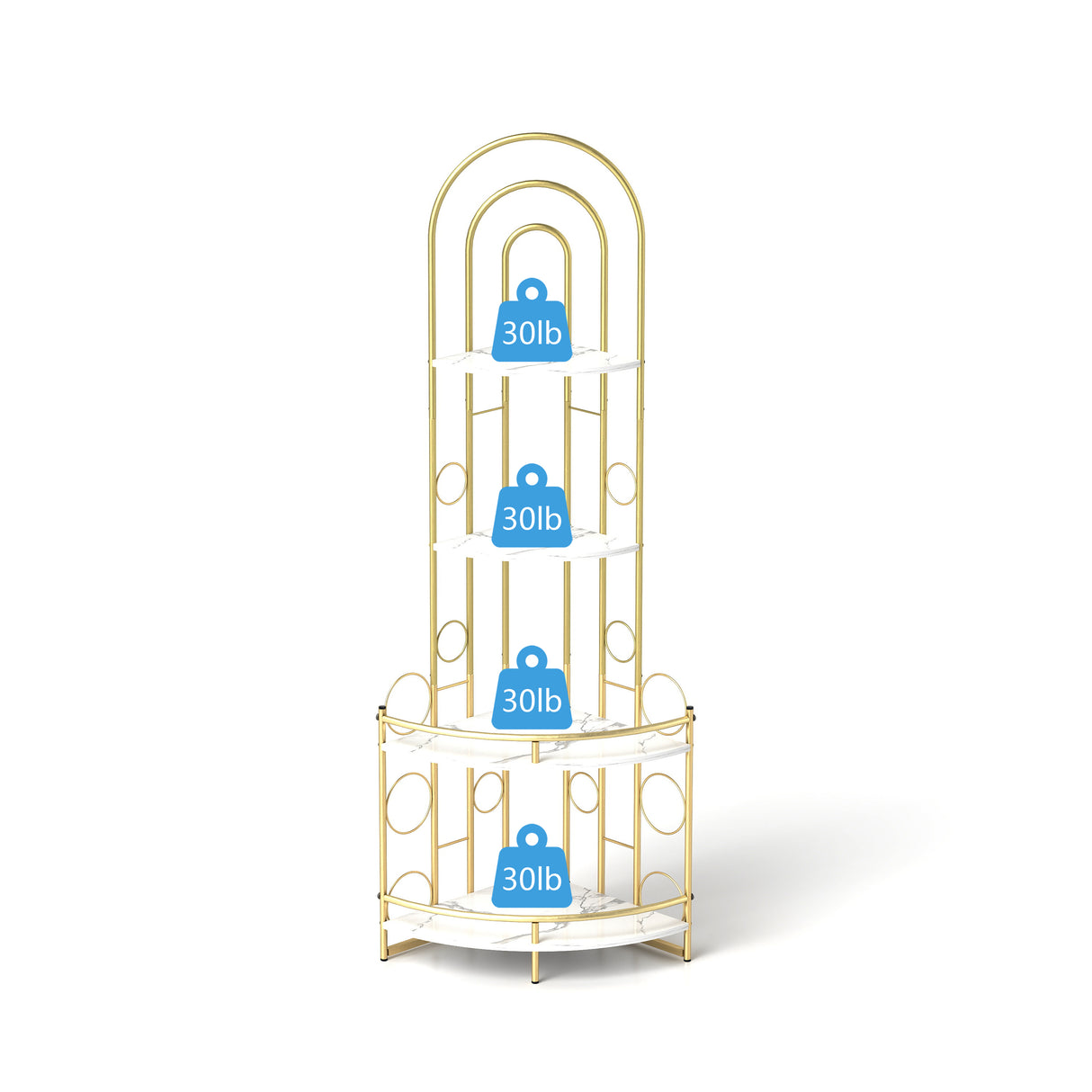 Gold 4-Tier Corner Bookshelf, Modern Style, Plant Stand with Metal Frame - V.I.P Digital Presence