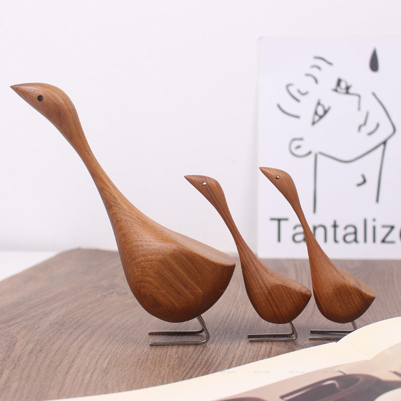Swan Wooden Figurine Creative Desktop Home Decor Wood Carved Goose Craft Carving Nordic Figurine - V.I.P Digital Presence