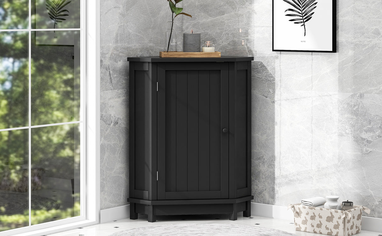 Black Bathroom Cabinet Triangle Corner Storage Cabinet with Adjustable Shelf Modern Style MDF Board - V.I.P Digital Presence