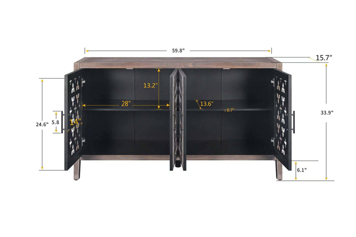 Hollow Four Door Antique Cabinet, American Country Style, Suitable for Living Room, TV Cabinet, Kitchen (Brown) - V.I.P Digital Presence