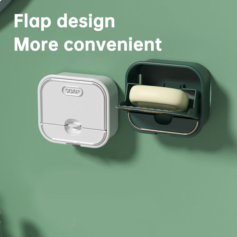 Non Perforated Wall Mounted Soap Storage Rack With Double Layer Drainage Flip Cover For Toilet Storage Household Soap Box - V.I.P Digital Presence