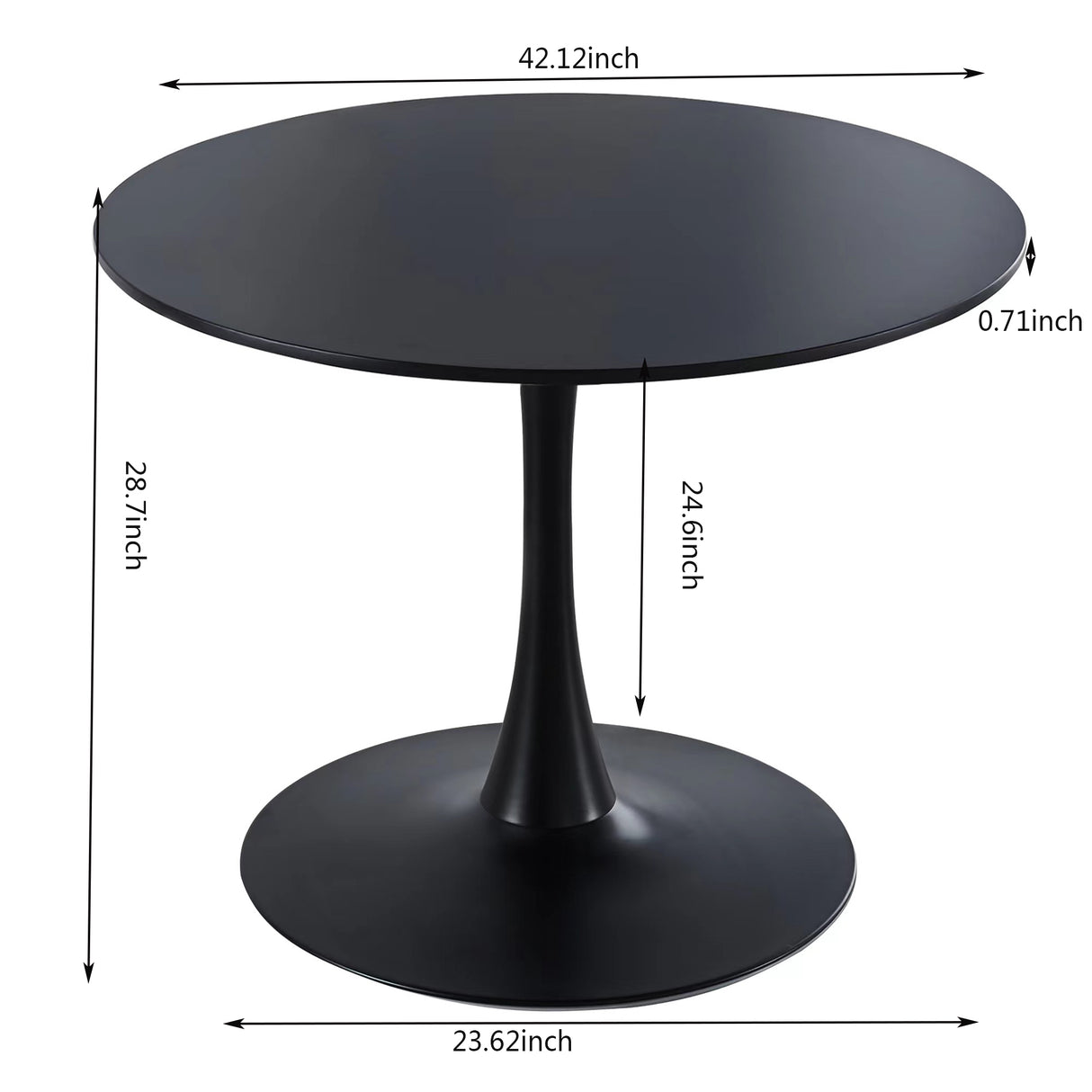 42.1"Black Tulip Table Mid-century Dining Table for 4-6 people With Round Mdf Table Top Pedestal Dining Table