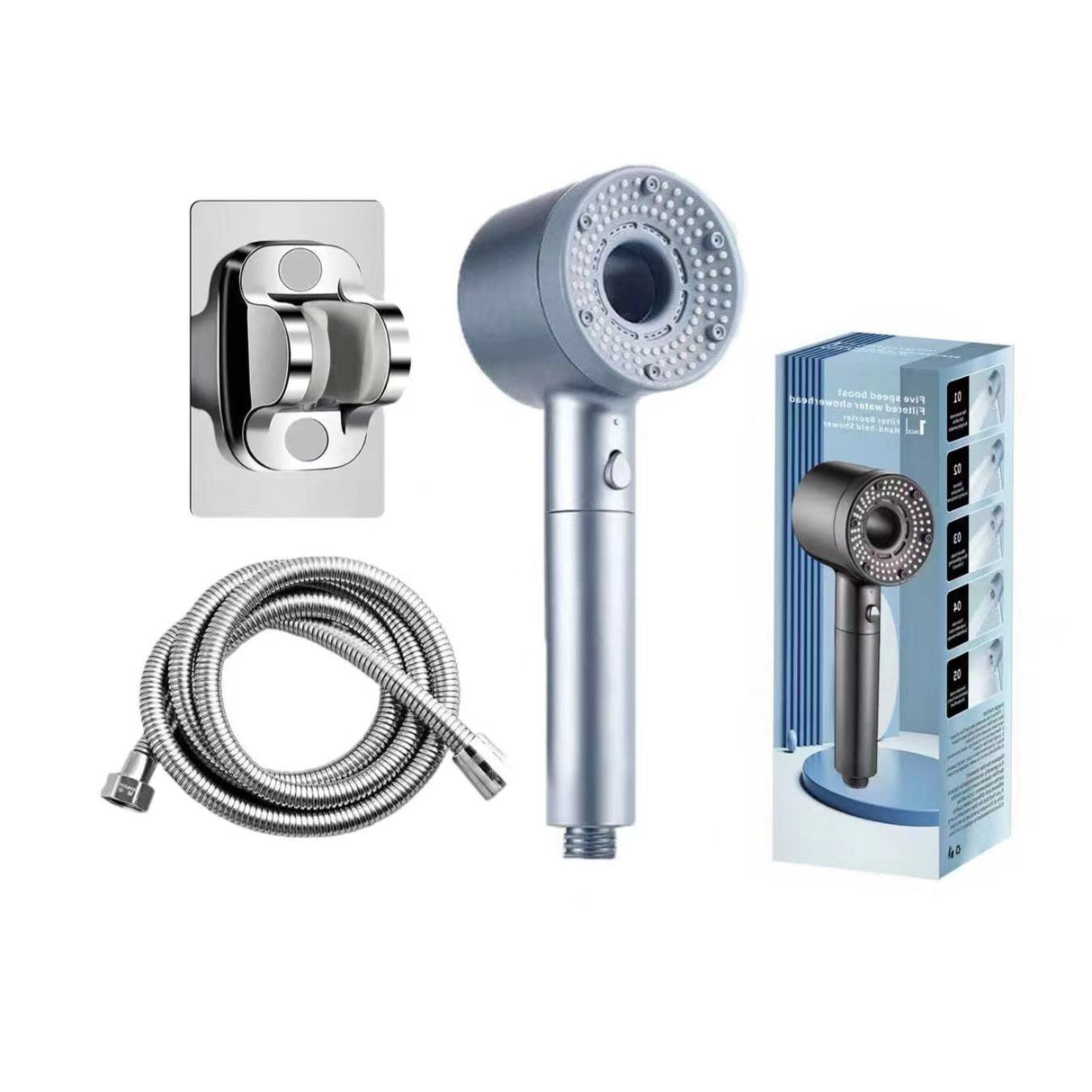 Hollow out household super pressurized showerhead bathroom water heater turbo large water outlet five level filter showerhead - V.I.P Digital Presence