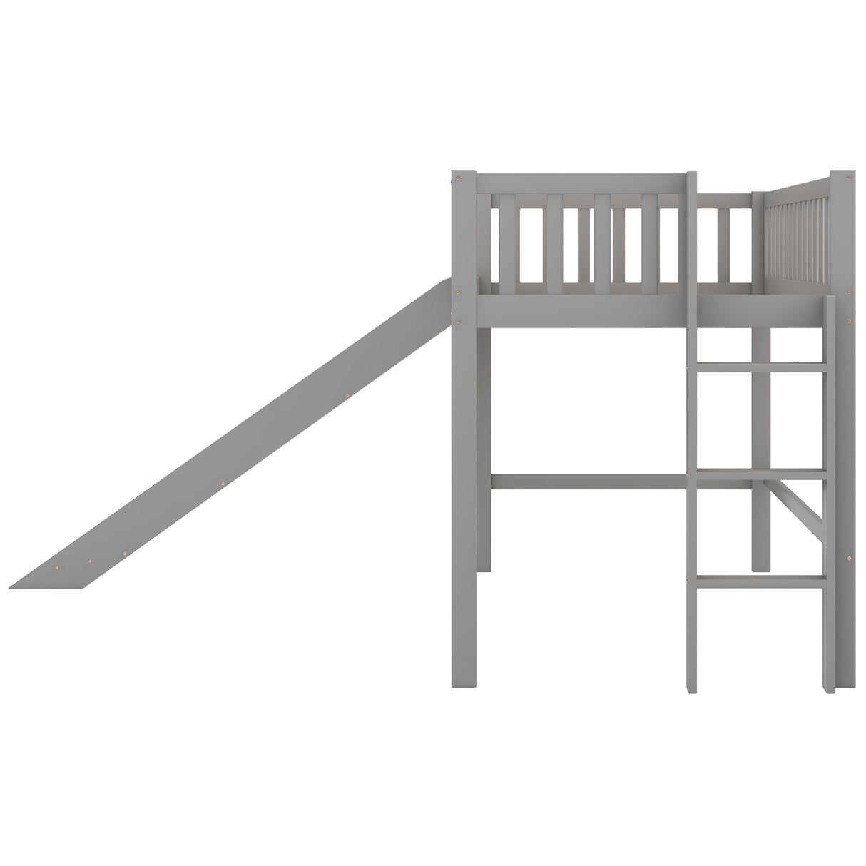 Twin Size Low Loft Bed with Ladder and Slide Gray