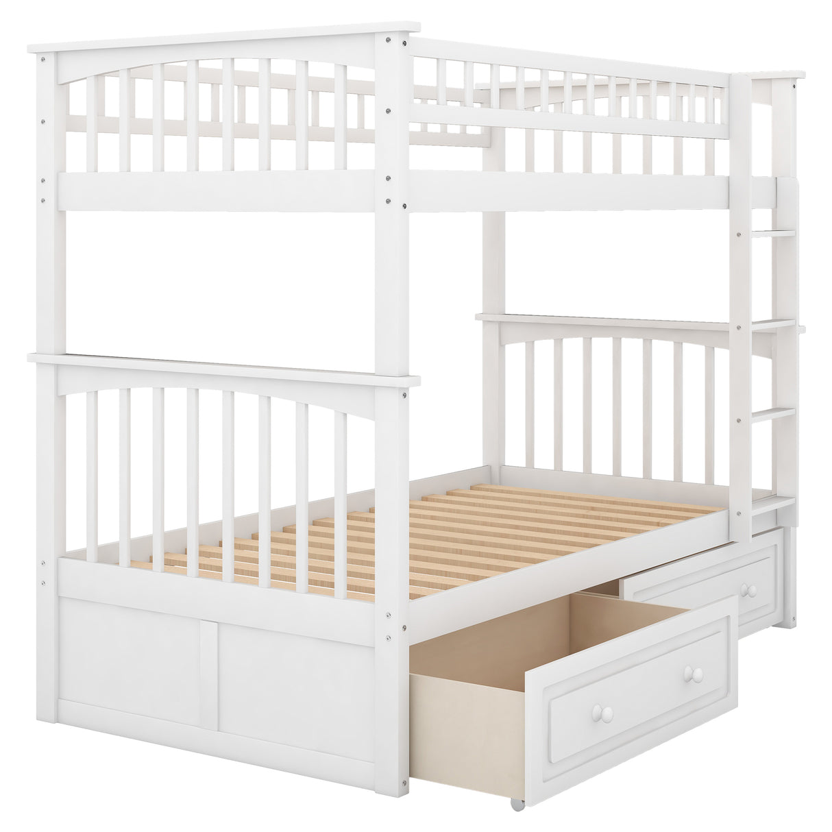 Twin over Twin Bunk Bed with Drawers Convertible Beds White