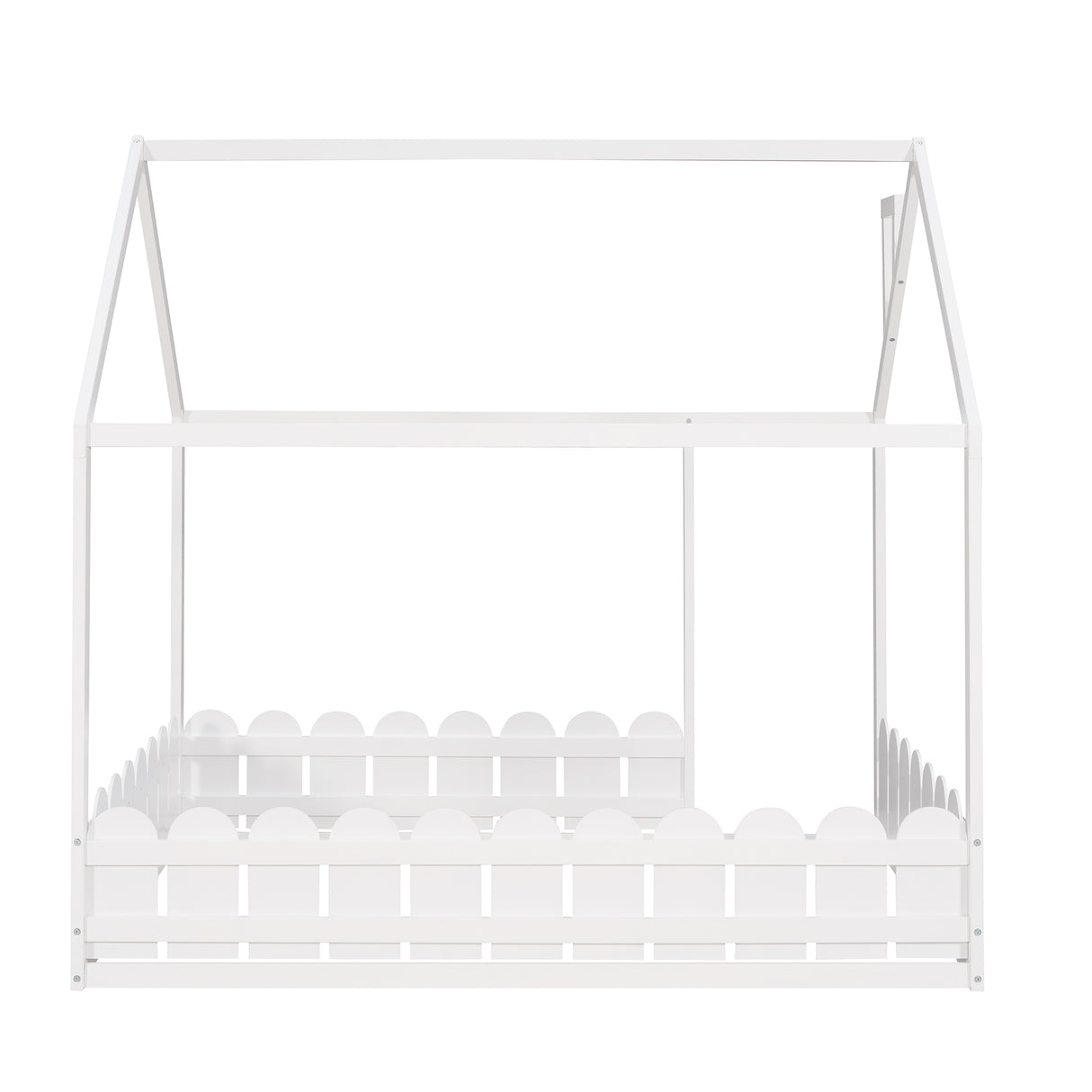 (Slats are not included) Full Size Wood Bed House Bed Frame with Fence for Kids Teens Girls Boys (White ) - V.I.P Digital Presence