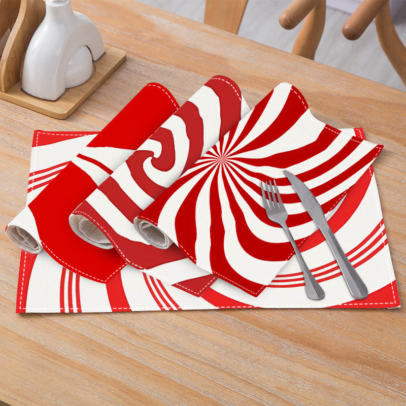 Christmas placemat red candy striped printed table mat holiday table decoration insulated mat coaster - V.I.P Digital Presence