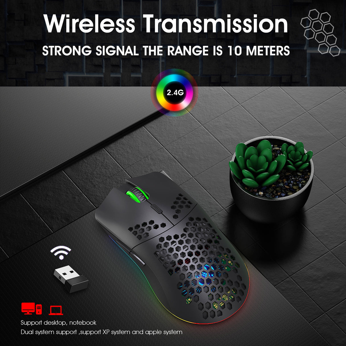 Lightweight hollow hole mouse RGB wireless 2.4G charging game light computer office mouse - V.I.P Digital Presence