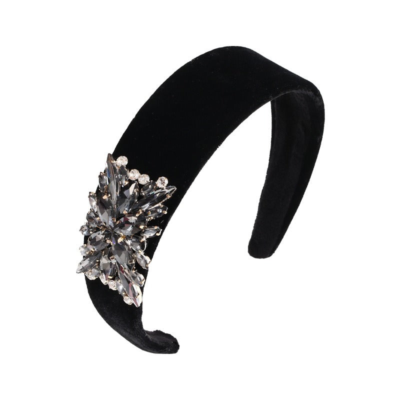 Fashionable solid color rhinestone wide edge sponge hair hoop - V.I.P Digital Presence