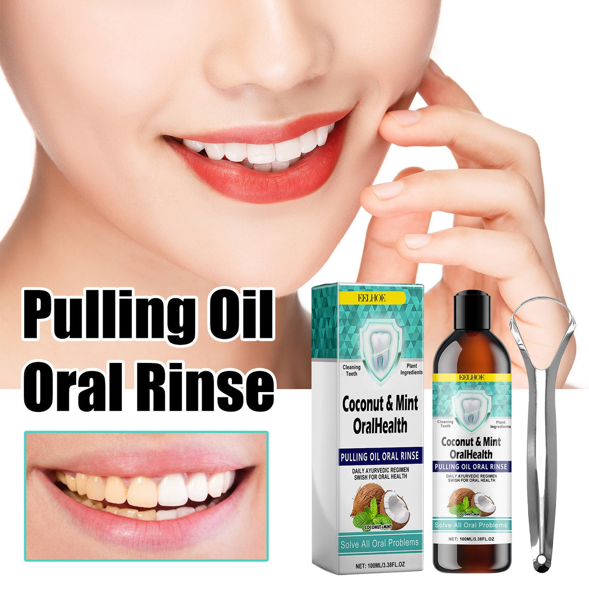 EELHOE Oral Coconut Oil Mouthwash Removes Stains Beautifies Teeth Freshens Breath Cleans Mouth And Protects Gums - V.I.P Digital Presence