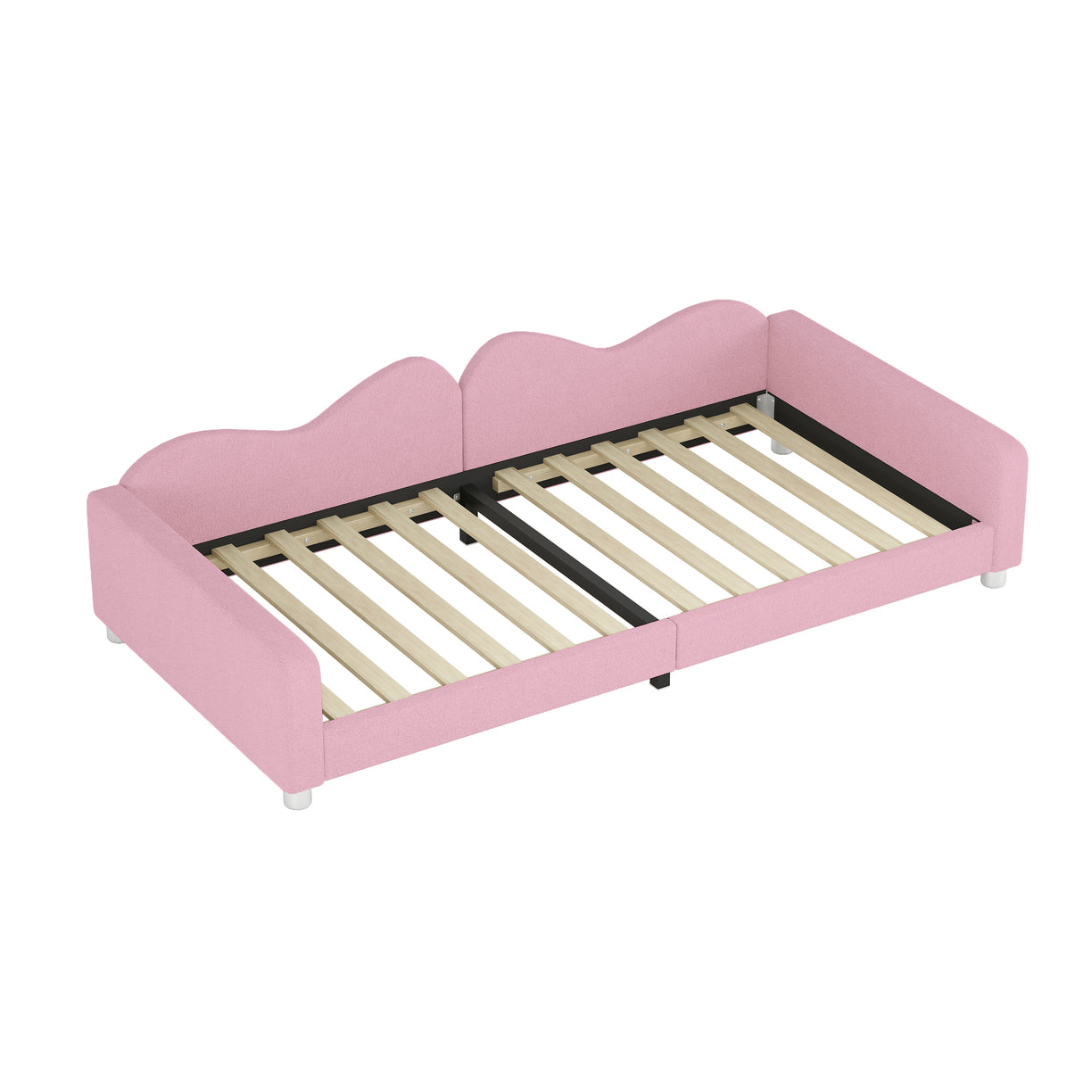 Twin size Upholstered Daybed, Sherpa Fabric Sofabed with Cloud-Shaped Backrest, No Box-spring Needed, Pink - V.I.P Digital Presence