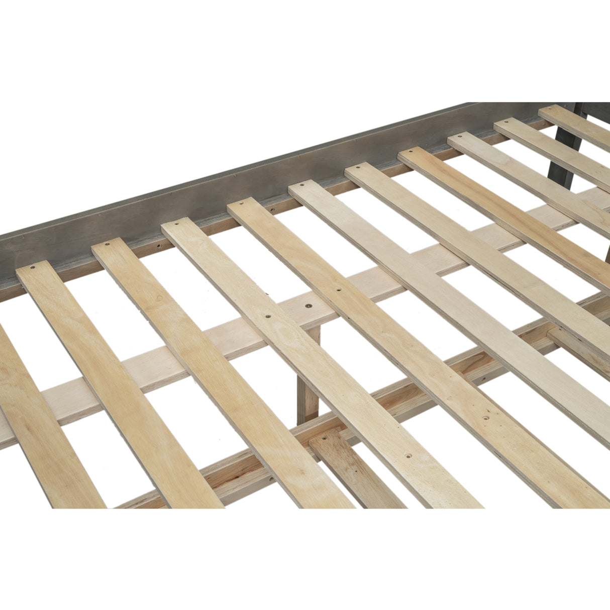 Wood Twin over Full Bunk Bed with Twin Size Trundle Gray