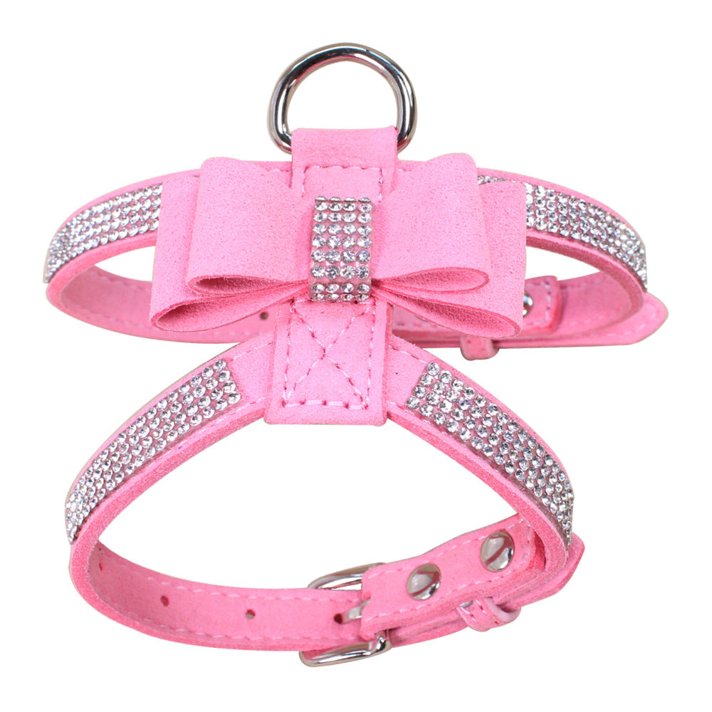 Sparkling rhinestone bow pet chest strap, rhinestone dog chest strap, suede microfiber dog chain pet supplies - V.I.P Digital Presence