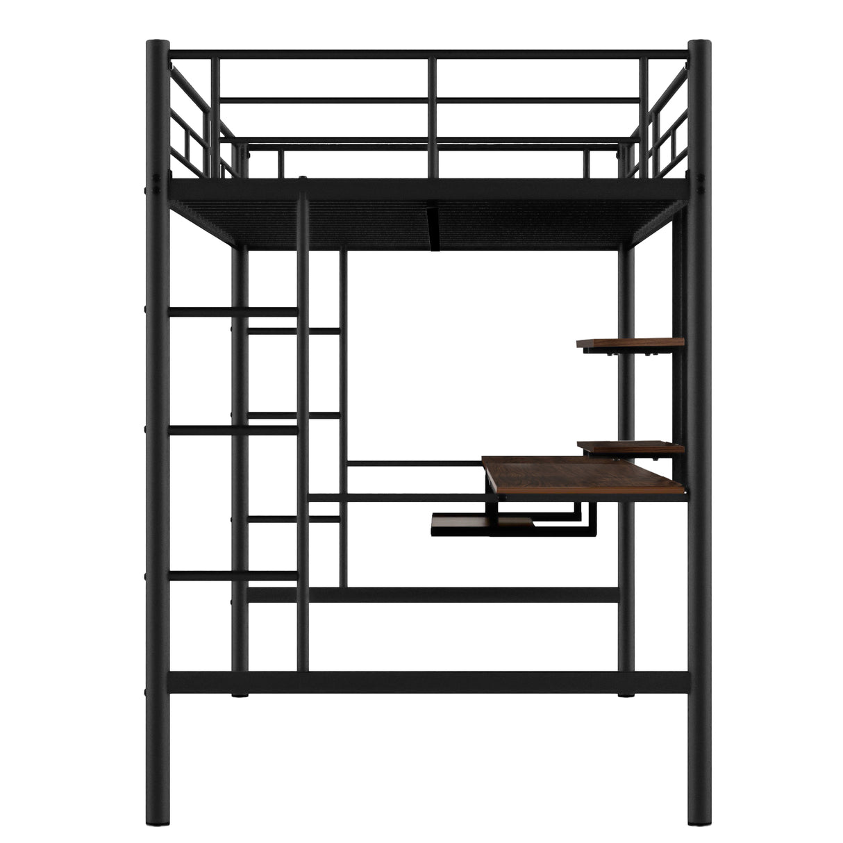 Loft Bed with Desk and Shelf Space Saving Design Full Black