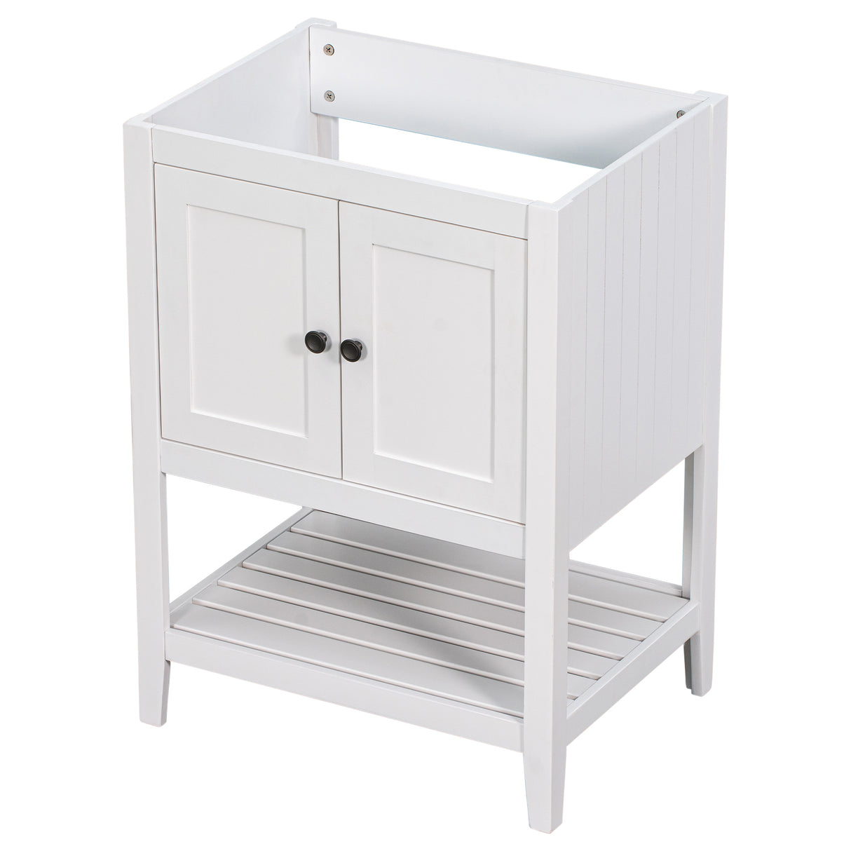 24" Bathroom Vanity Base Only, Soild Wood Frame, Bathroom Storage Cabinet with Doors and Open Shelf, White - V.I.P Digital Presence